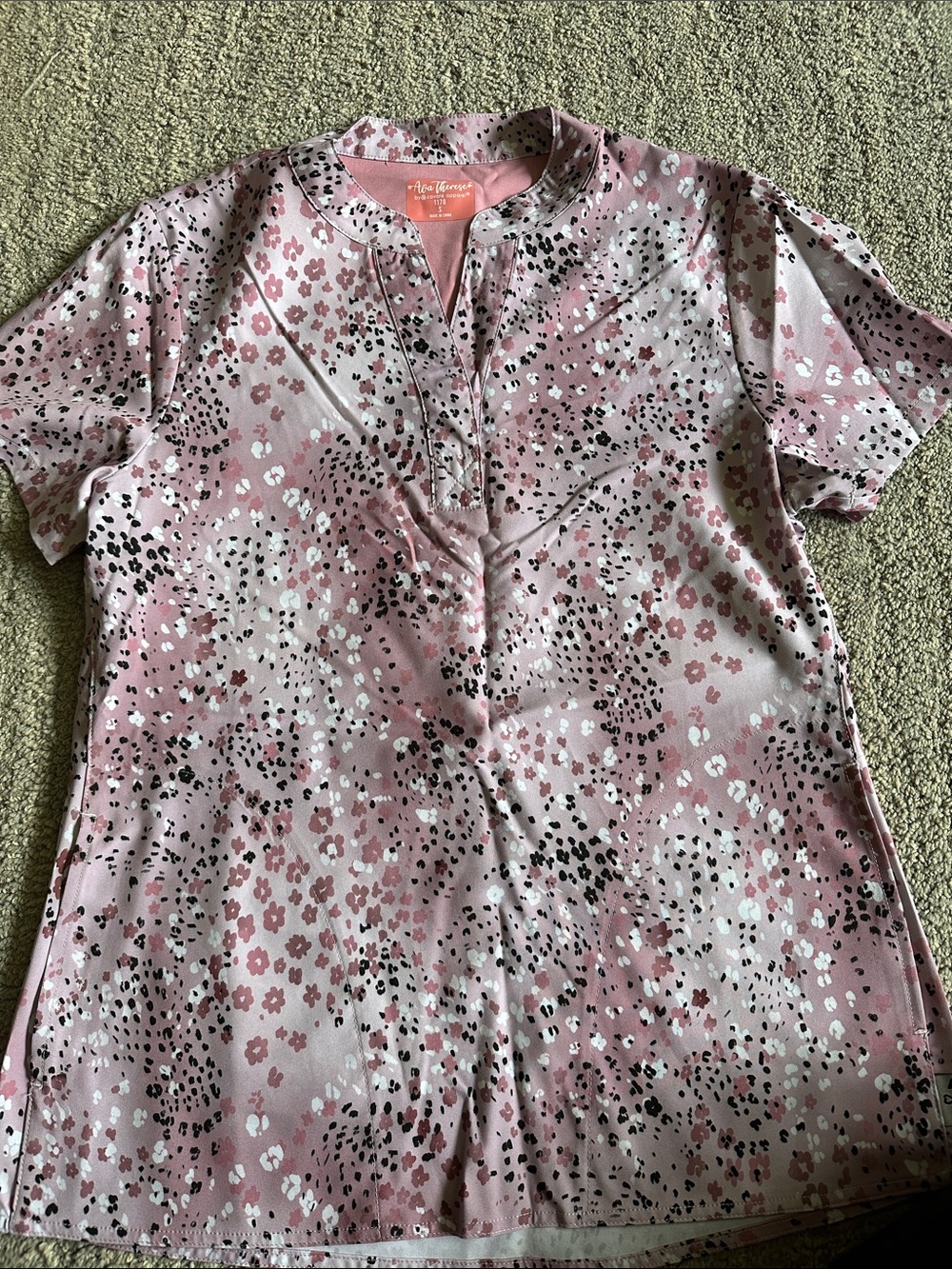 Heathered Pink leopard print scrub top